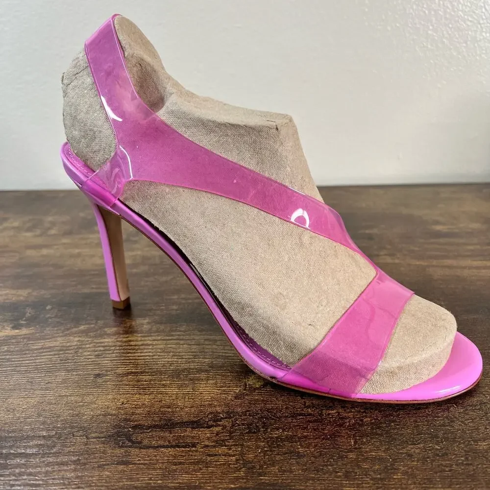 Deltan Tinsley Dress Sandals 10 Pink Clear Vinyl Open Toe Stiletto Heel Party